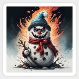 Scary snowman in fire Magnet